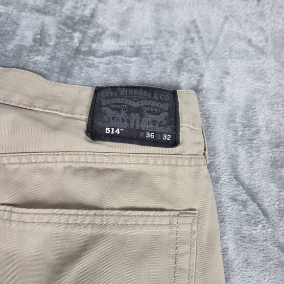 Levis 514 Pants Mens 36x32 Khaki Beige Straight Non-Stretch Cotton Twill Preppy - Picture 3 of 10